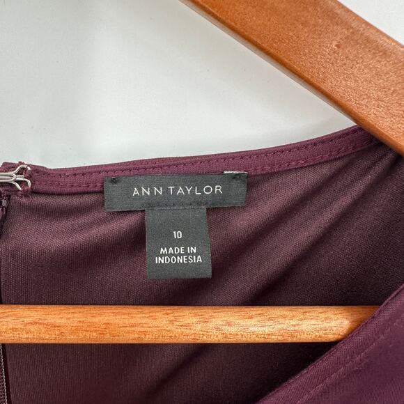 ANN TAYLOR Plum Long Sleeve Tie Waist Sheath Midi Dress // 10 - Picture 7 of 11